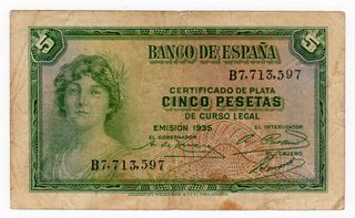 Billete de 5 pesetas de 1935