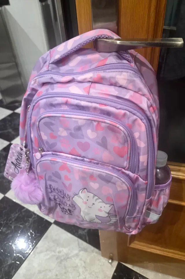 Mochila Lovely Crazy Cat Morada 42x30x15 cm