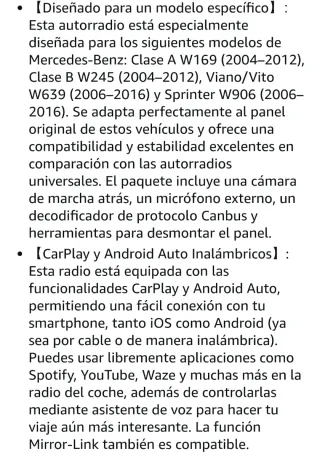 Pantalla Carplay Mercedes Benz Clase A/B