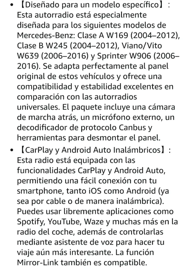 Pantalla Carplay Mercedes Benz Clase A/B