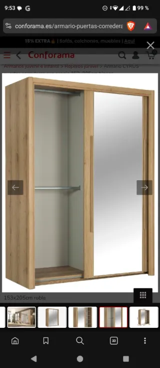 Armario puertas correderas madera con espejo