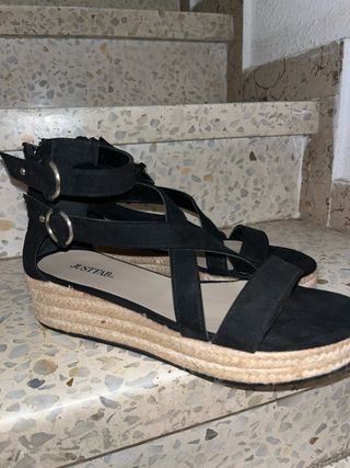 Alpargatas de cuña negras mujer