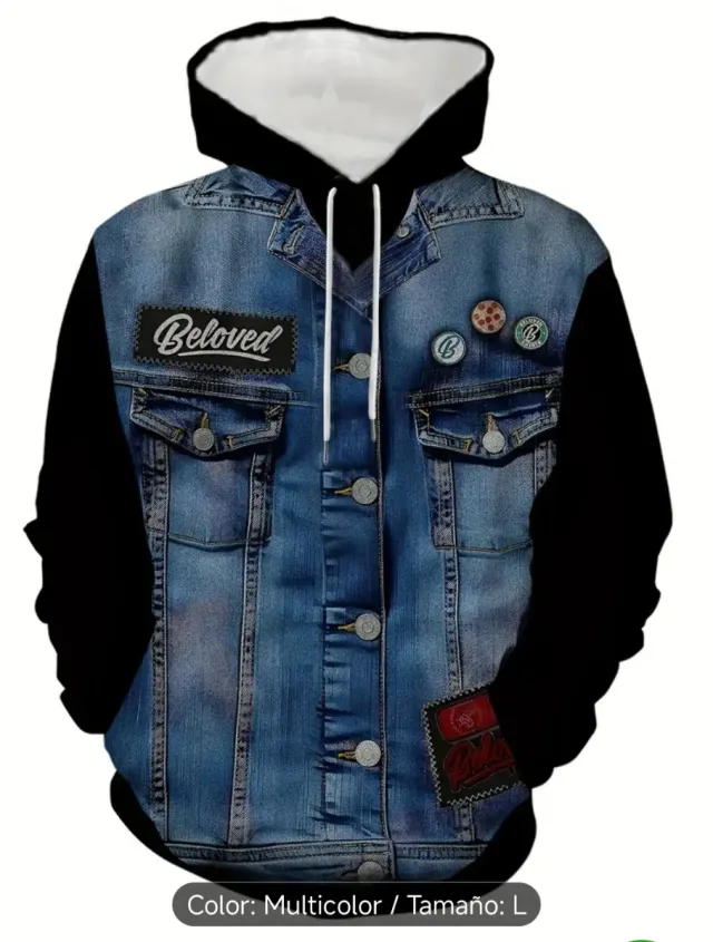 Sudadera Estampada Denim Talla L