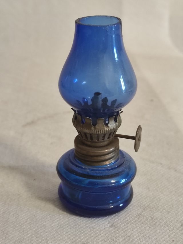Mini lampada a olio blu vetro e metallo