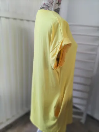 Vestido amarillo manga corta con bolsillos