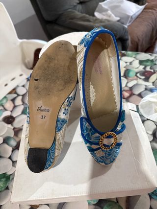 Zapato Fallera Talla 37 Azul y Dorado