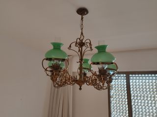 Lámpara de techo vintage dorada y verde