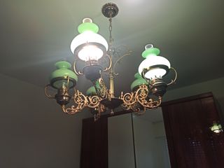 Lámpara de techo vintage dorada y verde