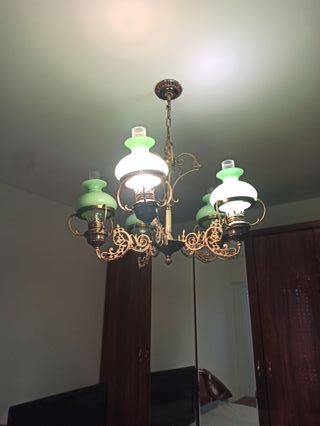 Lámpara de techo vintage dorada y verde