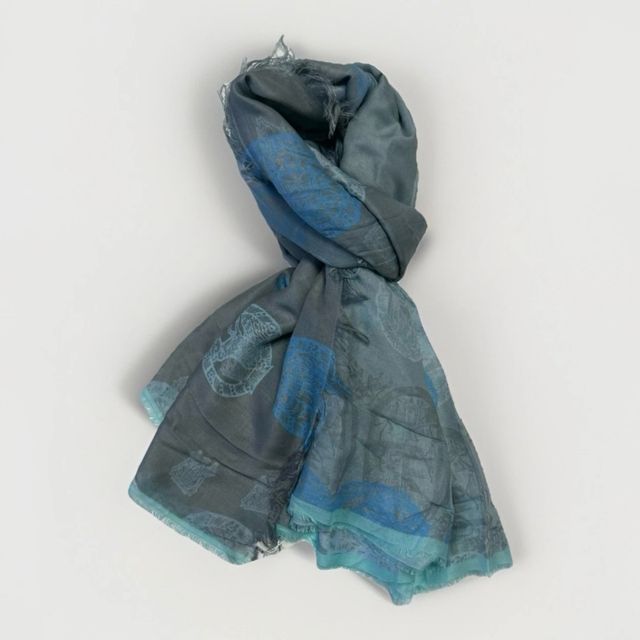 Sciarpa Henry Christ Misto Seta Blu Grigio