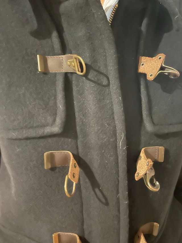 Trenca Lana Mujer Negra Botones Madera