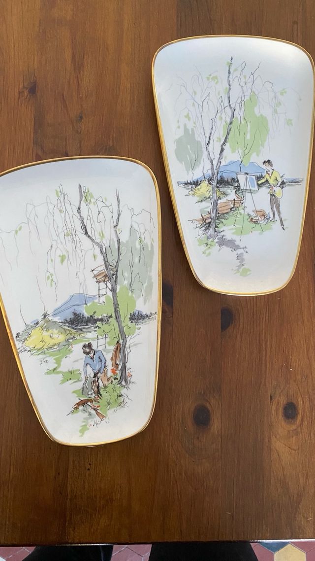 Platos decorativos vintage pintados a mano