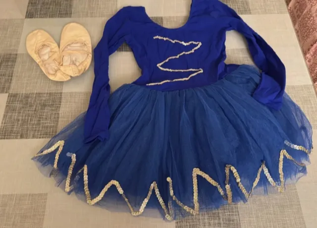 Disfraz Tutú Bailarina Azul y Dorado