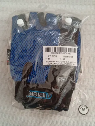 Guantes Halterofilia ATIPICK Malla Gel Azul Talla