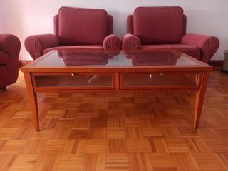 Mesita baja de salón madera y cristal
