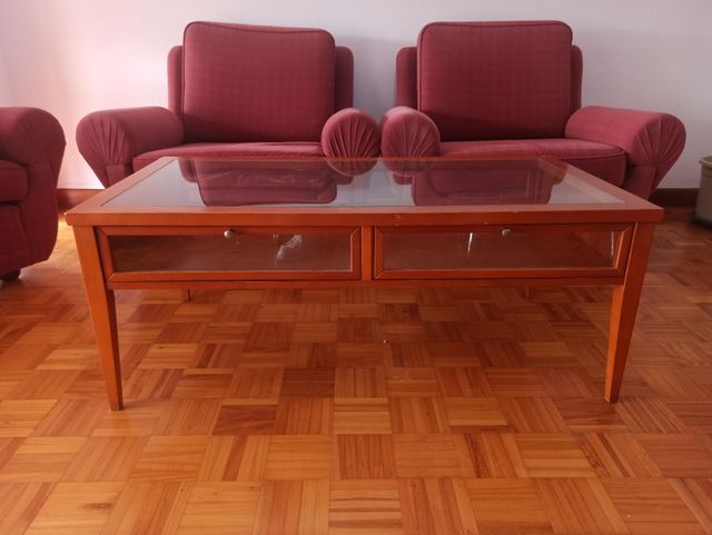 Mesita baja de salón madera y cristal
