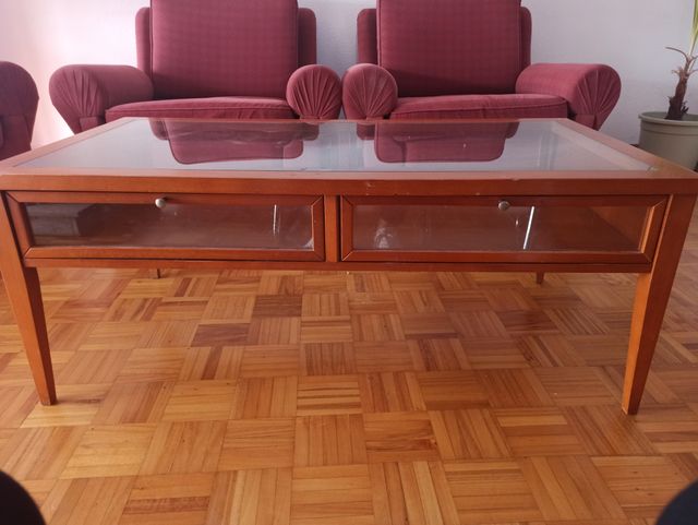 Mesita baja de salón madera y cristal