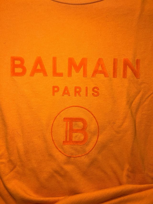 Camiseta Balmain naranja logo terciopelo