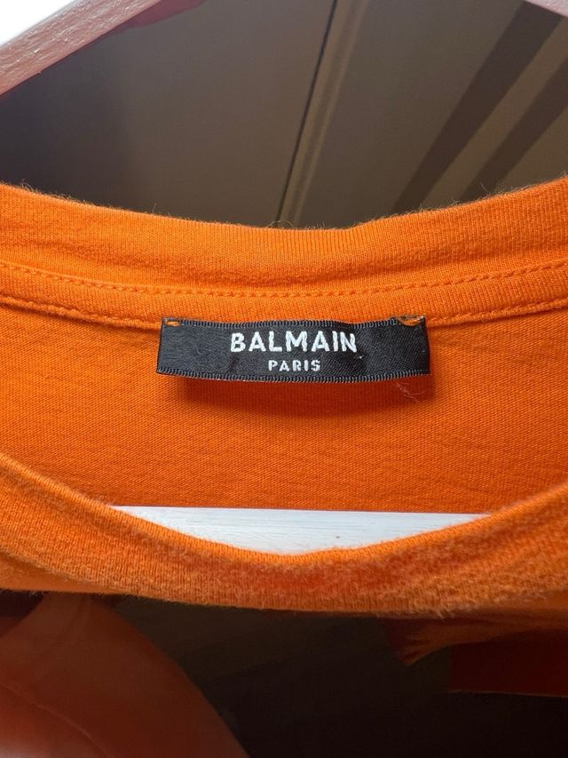 Camiseta Balmain naranja logo terciopelo