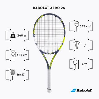 Raqueta de tenis Niño - Aero Jr 26 gris amarillo