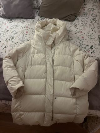 Abrigo Mango Plumas Capucha Talla M Blanco