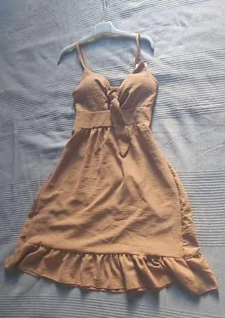 Vestito corto donna beige con nodo