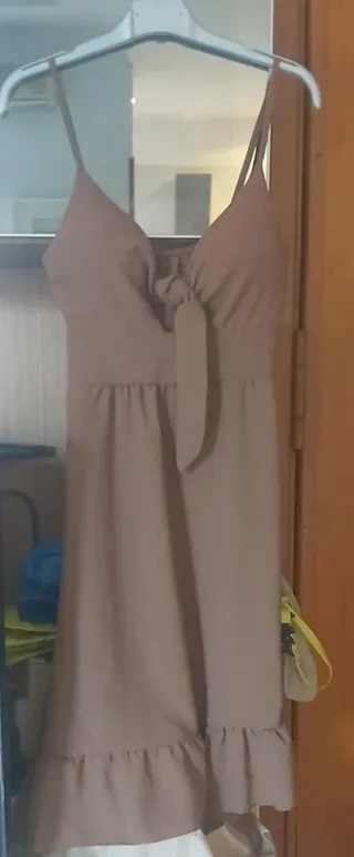 Vestito corto donna beige con nodo