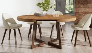 Mesa de comedor redonda de madera y metal