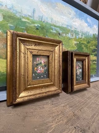 Dos pequeños oleos vintage mediados del XX