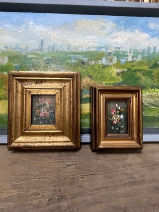 Dos pequeños oleos vintage mediados del XX
