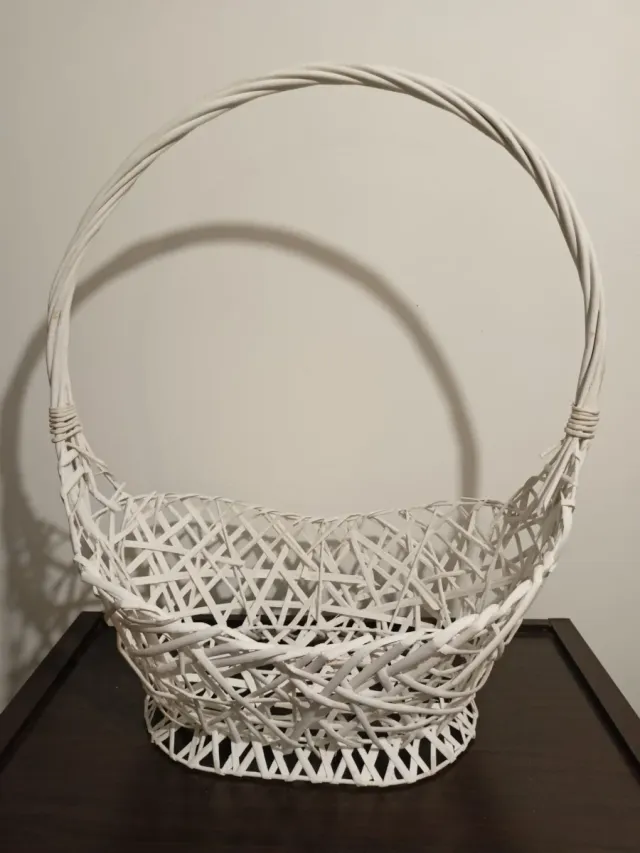 Cesta Mimbre Blanca Asa Decorativa