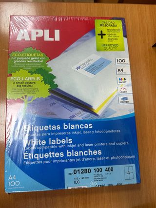 Etiquetas APLI Blancas A4 100 uds