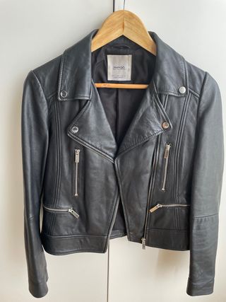Cazadora Biker Mango Negra Piel