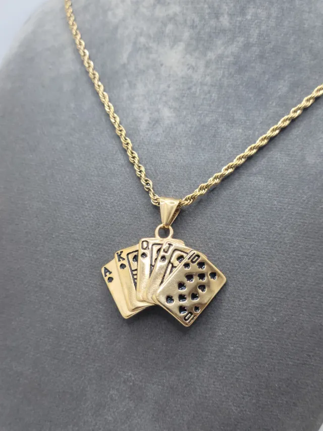 Colgante de cartas de póker dorado
