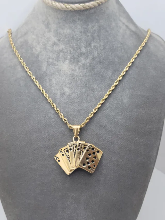 Colgante de cartas de póker dorado