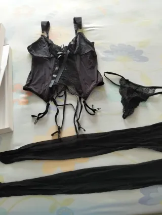 Conjunto Lencería Erótica Talla M Negro