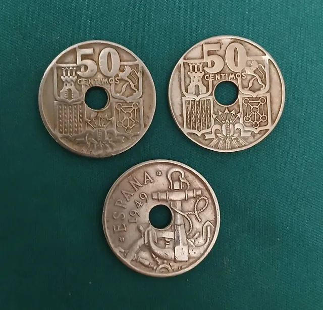 3 Monedas 50 Céntimos 1949 Estrella 54