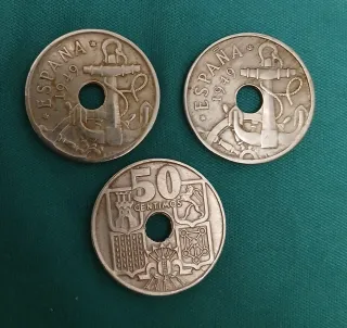 3 Monedas 50 Céntimos 1949 Estrella 54