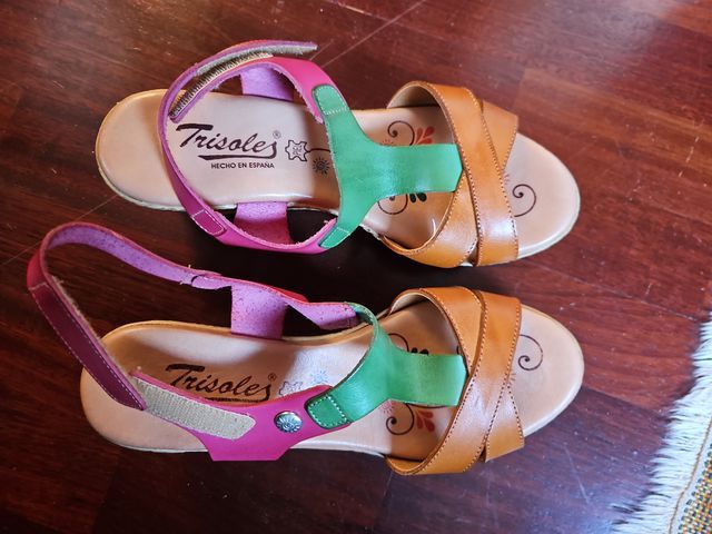 Sandalias Trisoles Piel Marrón y Rosa