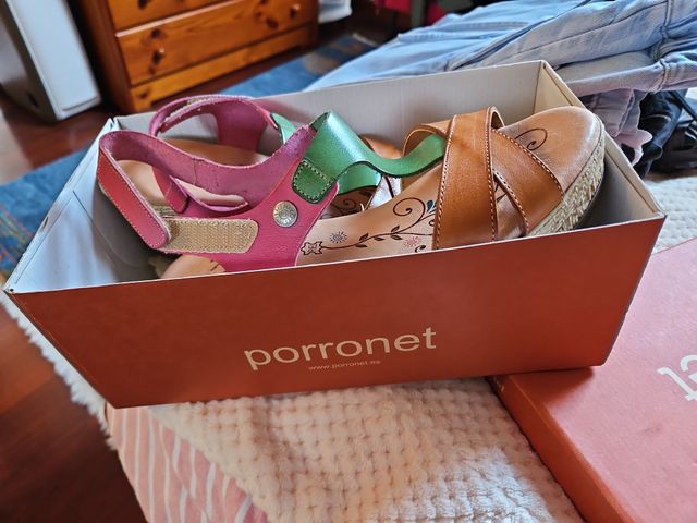 Sandalias Trisoles Piel Marrón y Rosa