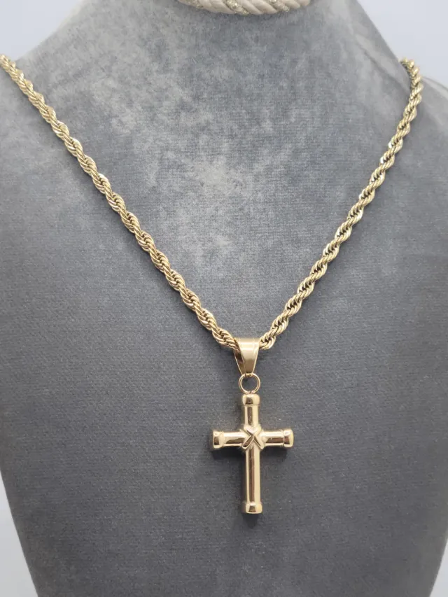 Colgante Cruz con Cordón Rizado