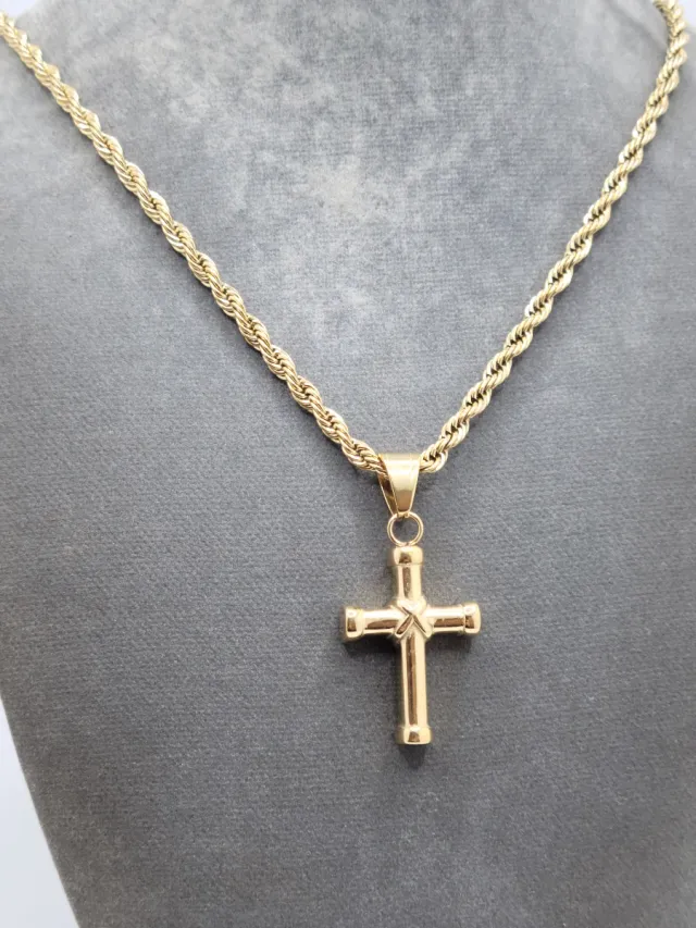 Colgante Cruz con Cordón Rizado
