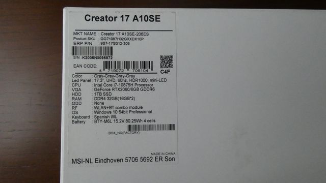 Portátil MSI Creator 17 A10SE-206ES