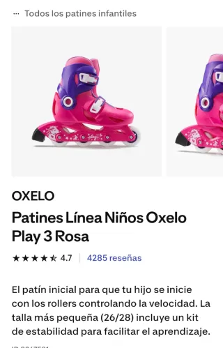Patines Oxelo Play 3 Niña Rosa