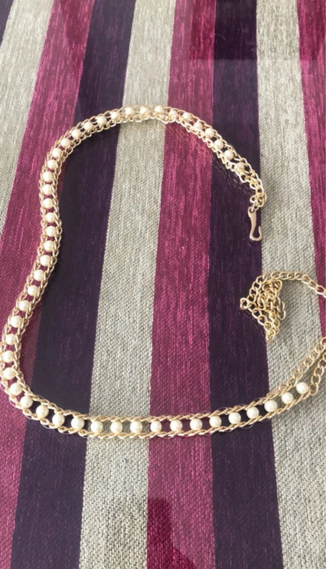 Cinturón Mango Perlas Ajustable Dorado Blanco