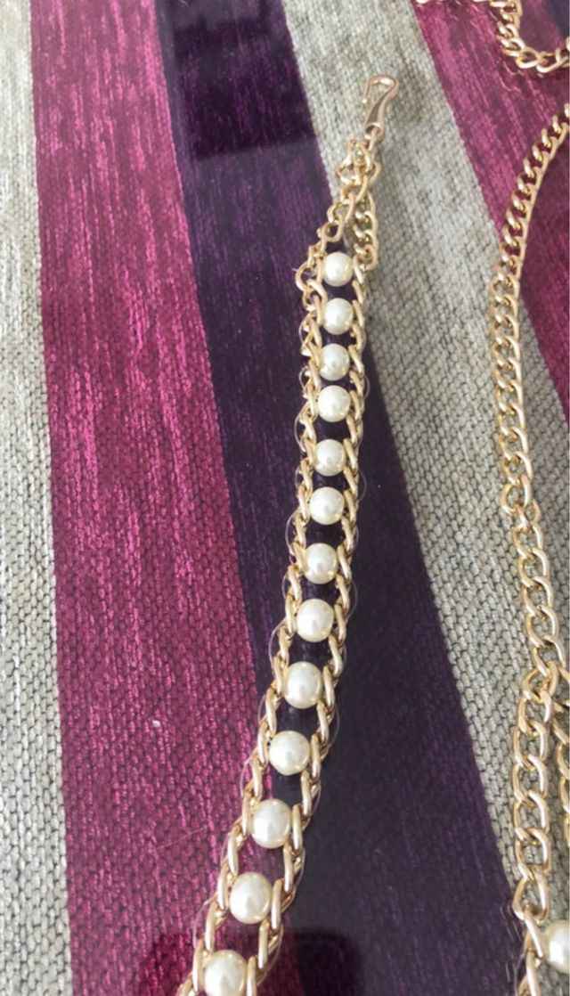 Cinturón Mango Perlas Ajustable Dorado Blanco