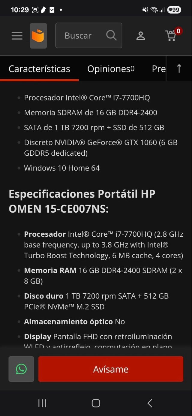 Portátil HP Omen 15-ce007ns