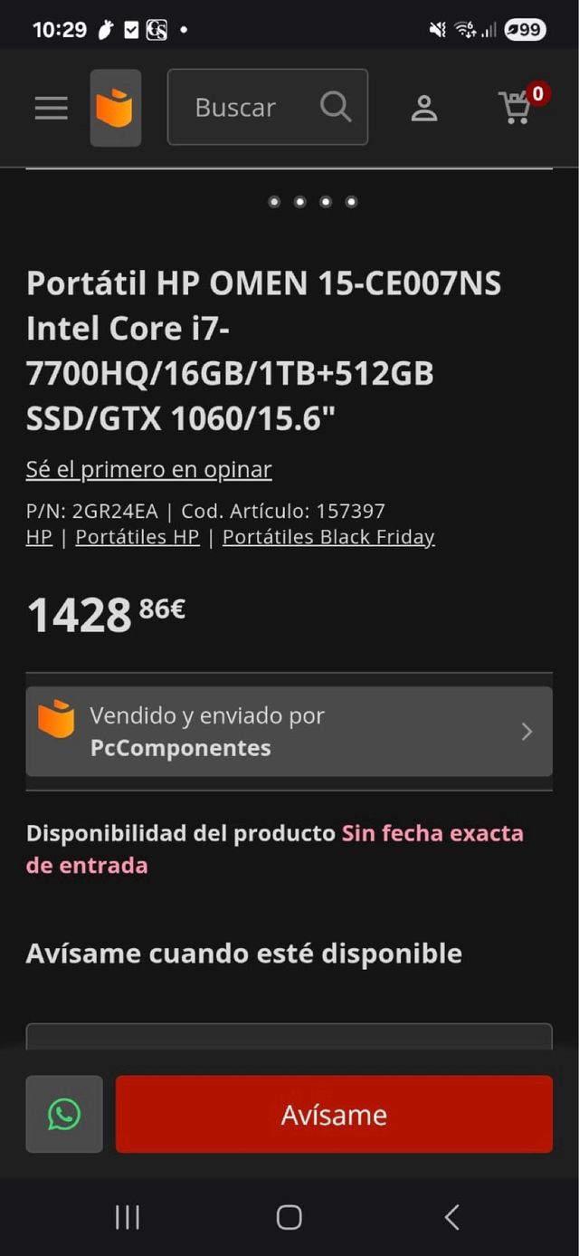 Portátil HP Omen 15-ce007ns