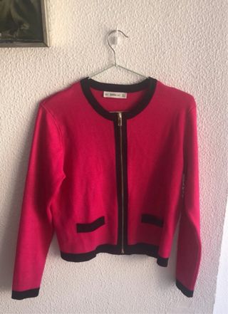 Cardigan Zara Fucsia y Negro Cremallera