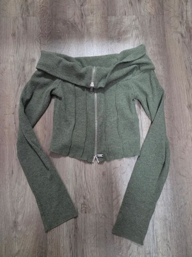 Chaqueta fina verde militar cremallera